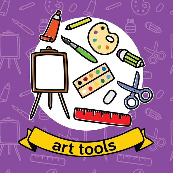 Vektör renkli sanat araçları üzerinde beyaz daire ayarlayın. Sorunsuz sanat araçları desenle