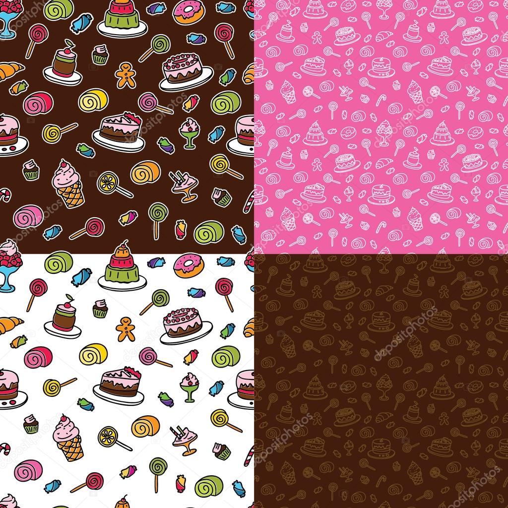 Vector colorful seamless patterns with sweets
