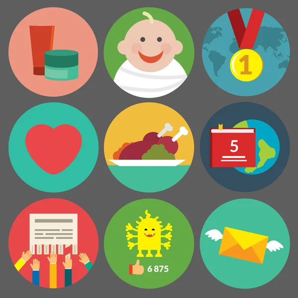 Vektör düz renkli simge ile farklı Temalar kümesi