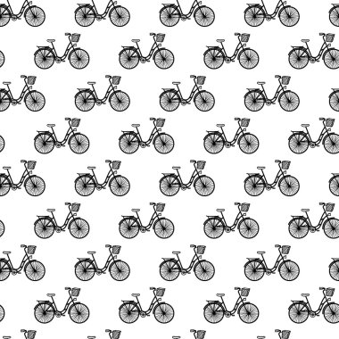 Vektör bisiklet ile seamless modeli. Siyah ve beyaz.