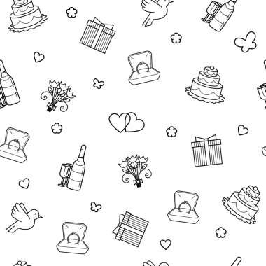 Vektör sorunsuz düğün desen. Siyah ve beyaz.