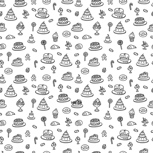 Vektör tatlılar ile seamless modeli. Siyah ve beyaz.