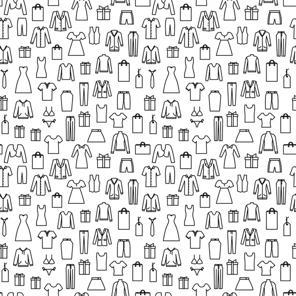 Vektör Tema alışveriş üzerinde giysi ile seamless modeli. Siyah ve beyaz.