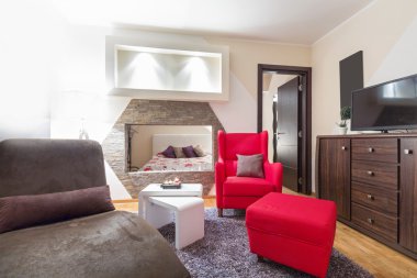 Otel dairede modern oturma odası iç iç