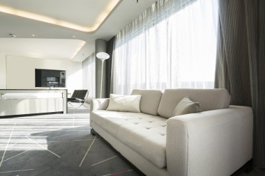 İç güneş ışığı ile modern bir oturma odası