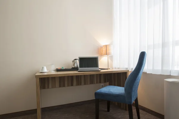 Bedroom work desk with laptop — Stock Photo, Image