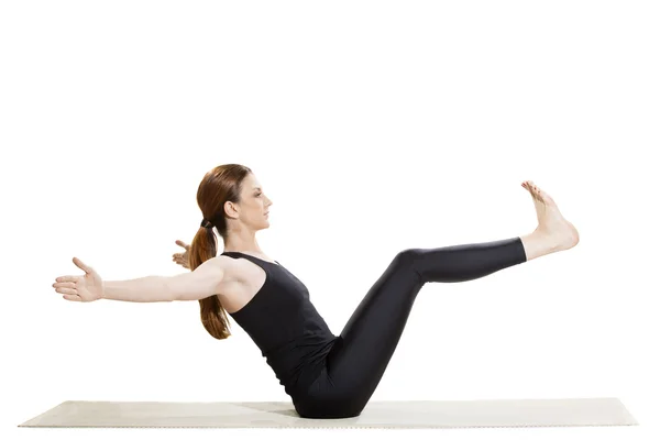 Yoga Boat Pose Variation - Paripurna Navasana — Stock Photo, Image