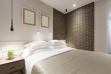 Modern yatak odası iç akşam