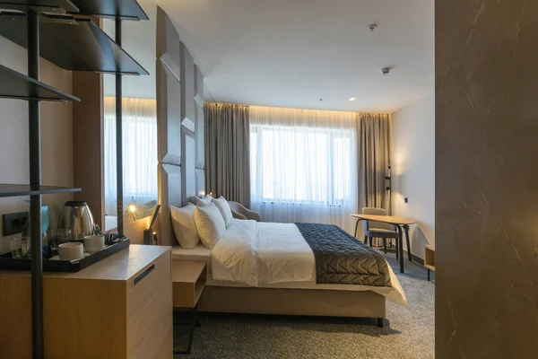 Interieur Eines Luxuriösen Master Bett Hotelzimmers — Stockfoto