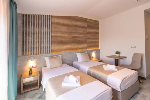 Interiör Dubbelsäng Hotellrum Modernt Hotell — Stockfoto