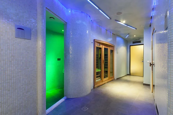 Interior of spa center with colorful lights — Stock Photo, Image