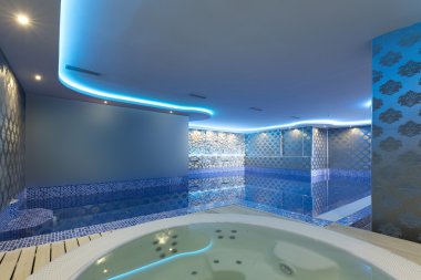 Kapalı havuz ve jakuzi spa renkli ışıklar ile Merkezi