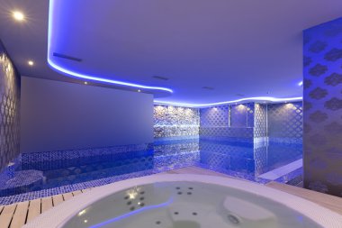 Kapalı havuz ve jakuzi spa renkli ışıklar ile Merkezi