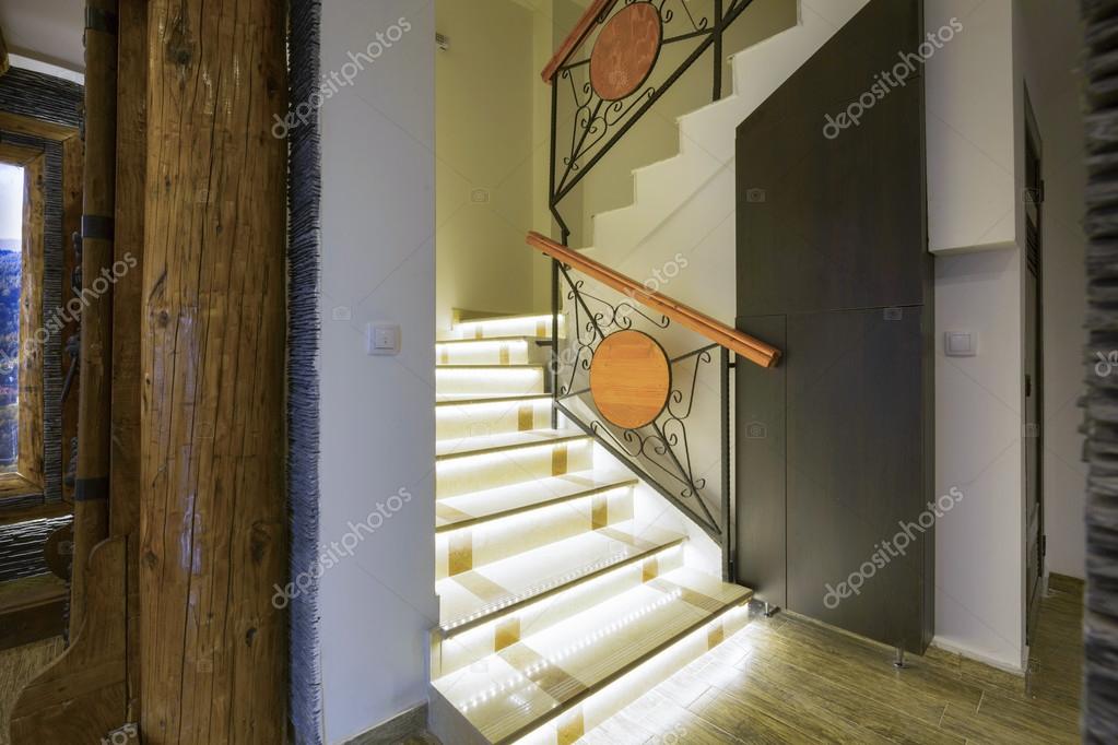 Trap met led verlichting in het hotel — Stockfoto © rilueda #65686177 Trap met led verlichting in het hotel — Stockfoto © rilueda #65686177