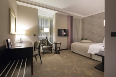 modern otel yatak odası iç