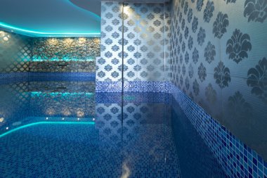 Spa merkezinde renkli ışıklar kapalı havuz