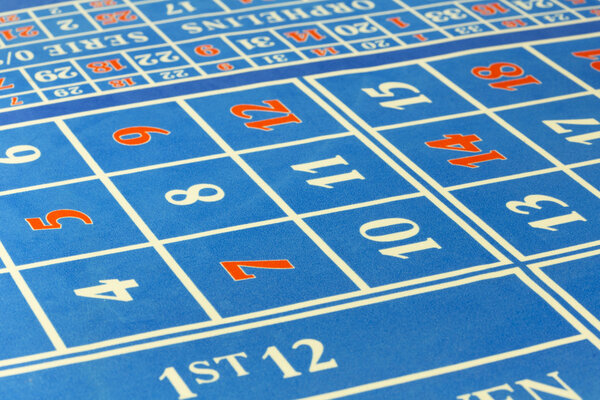 Closeup of a roulette table at casino