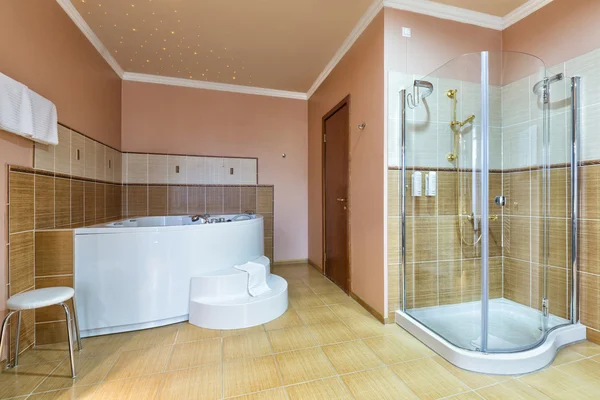 Wnętrze łazienki z jacuzzi i prysznicem — Zdjęcie stockowe