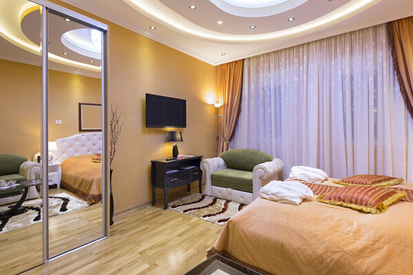 Spacious hotel room interior