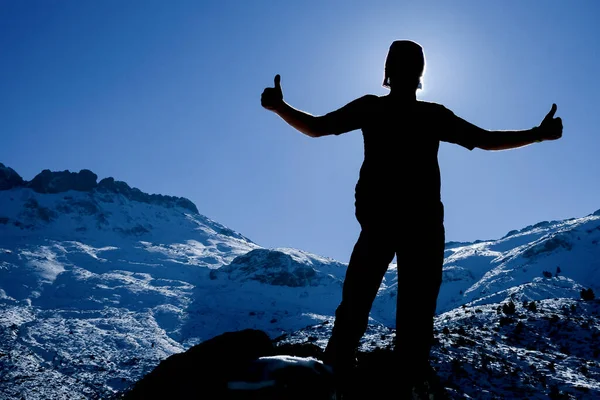 Successo Felicità Orgoglio Dell Alpinista — Foto Stock