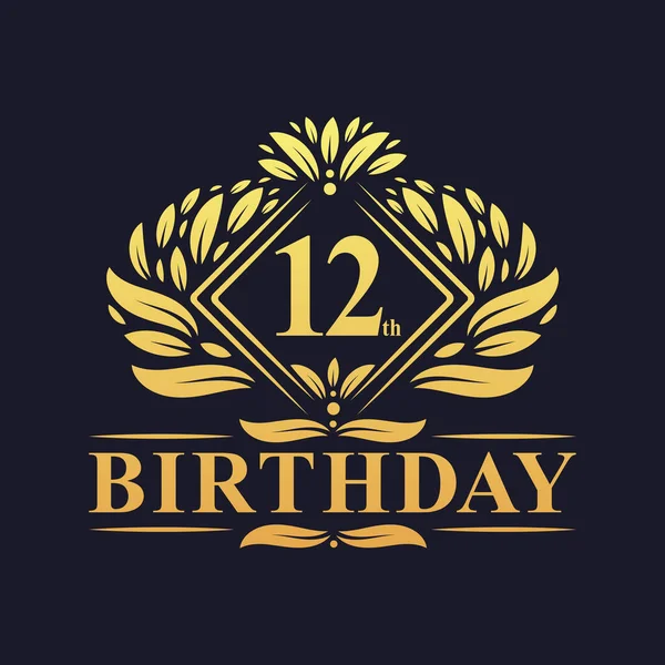 Logo Anniversaire Ans Célébration 12E Anniversaire Luxe Doré — Image vectorielle