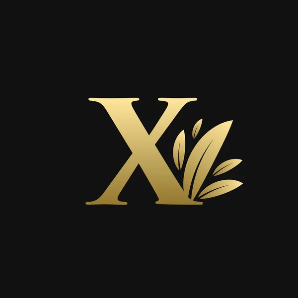 ゴールデンイニシャルX葉ロゴ — ストックベクタ