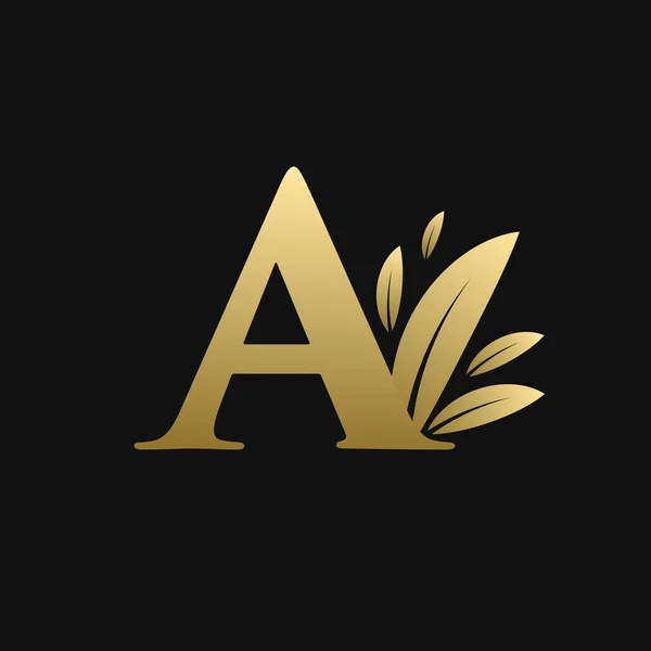 ゴールデンイニシャル文字葉のロゴ — ストックベクタ