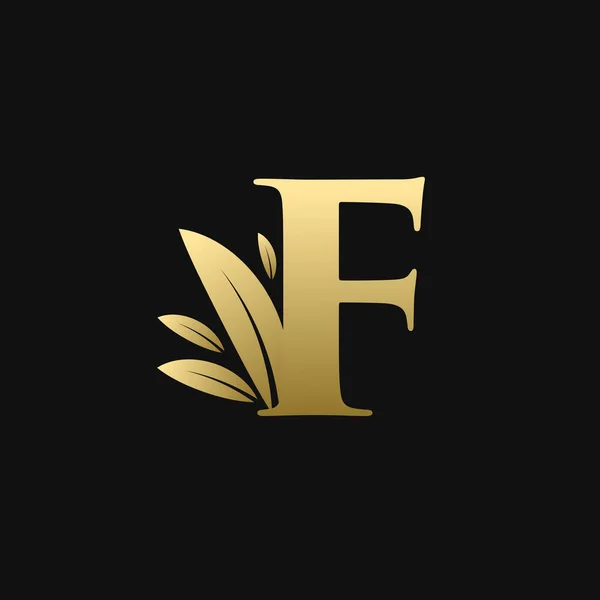 Logotipo Inicial Dourado Folha Letra — Vetor de Stock