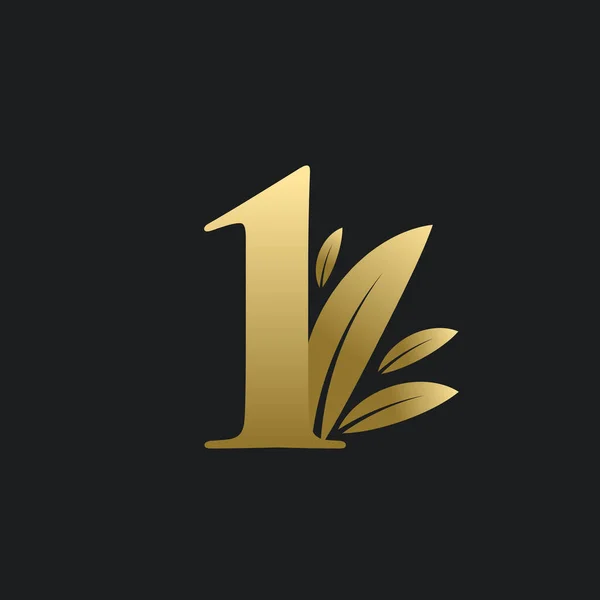 Altın Yapraklı Bir Numaralı Logo Altın Yapraklı Doğal Bir Logo — Stok Vektör