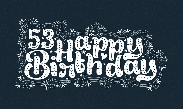 第53个生日快乐的字母 53岁生日漂亮的字体设计 有圆点 线条和叶子 — 图库矢量图片