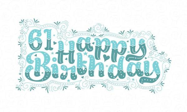 61St Happy Birthday Lettering Éves Születésnap Beautiful Typography Design Aqua — Stock Vector