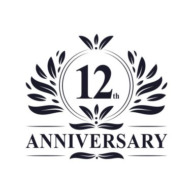 12. yıldönümü kutlaması, lüks 12 yıllık logo tasarımı..