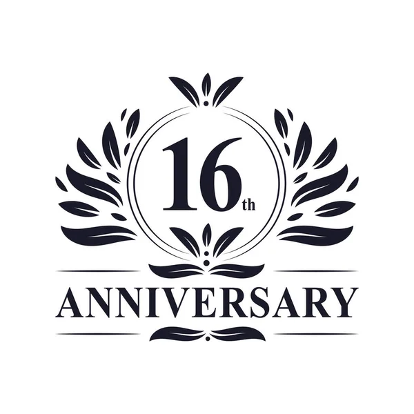 16Th Aniversário Celebração Luxuoso Anos Anniversary Logo Design — Vetor de Stock