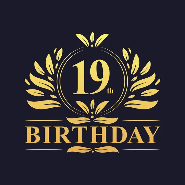 19O Projeto Aniversário Cor Dourada Luxuosa Anos Celebração Aniversário —  Vetores de Stock