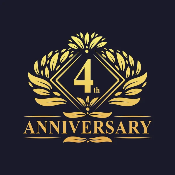 Years Anniversary Logo Luxury Floral Golden 4Th Anniversary Logo — Stock Vector