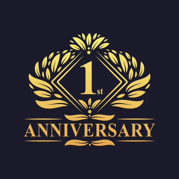 Logotipo Del Aniversario Año Logotipo Lujo Floral Dorado Del Primer — Vector de stock