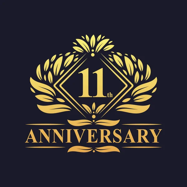 Years Anniversary Logo Luxury Floral Golden 11Th Anniversary Logo — Stock Vector