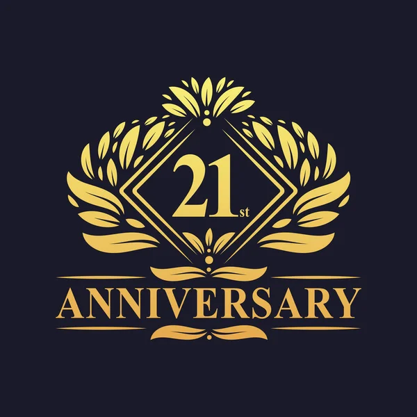 Years Anniversary Logo Luxury Floral Golden 21St Anniversary Logo — Stock Vector