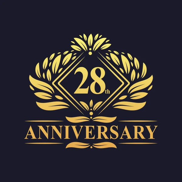 Χρόνια Λογότυπο Επετείου Πολυτελές Φλοράλ Λογότυπο 28Ης Επετείου — Διανυσματικό Αρχείο