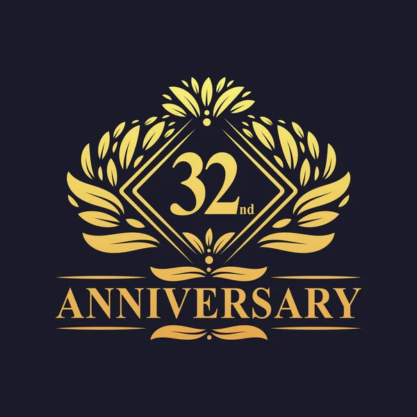 Logo Anniversaire Ans Logo Luxe Floral Doré 32E Anniversaire — Image vectorielle