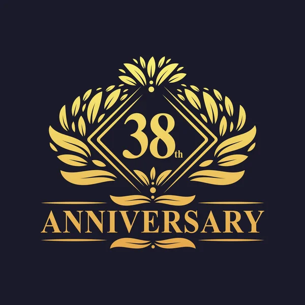 Jaar Jubileum Logo Luxe Bloemen Gouden 38Ste Verjaardag Logo — Stockvector
