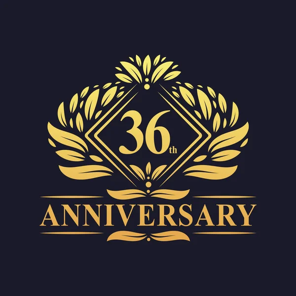 36周年記念ロゴ ラグジュアリーフラワーゴールデン36周年記念ロゴ — ストックベクタ