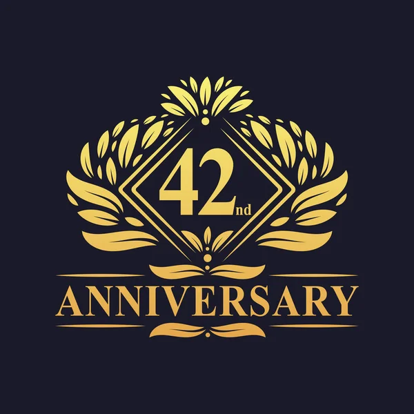 Years Anniversary Logo Luxury Floral Golden 42Nd Anniversary Logo — Stock Vector