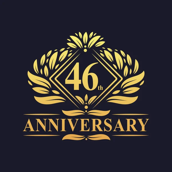 Årsdagen Logotyp Lyx Blommig Gyllene 46Th Jubileum Logotyp — Stock vektor