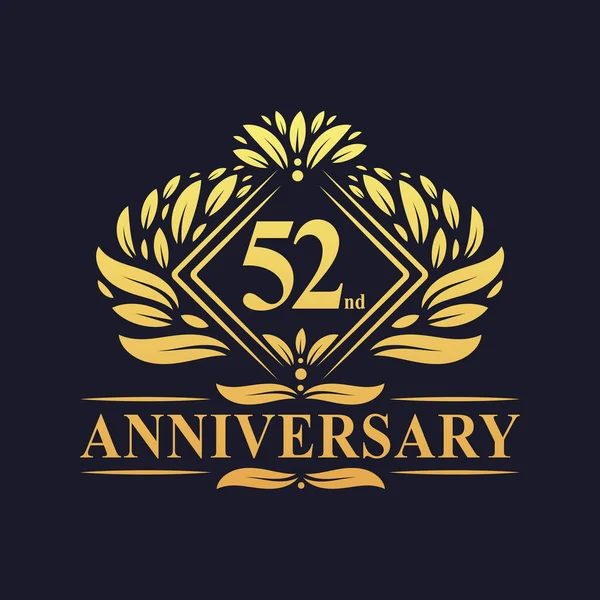 Anos Anniversary Logo Luxo Floral Dourado Aniversário Logotipo — Vetor de Stock
