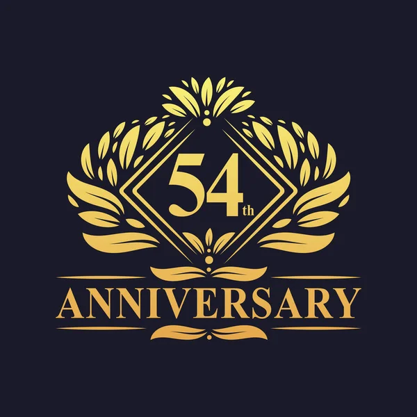 Jaar Jubileum Logo Luxe Bloemen Gouden 54Ste Verjaardag Logo — Stockvector