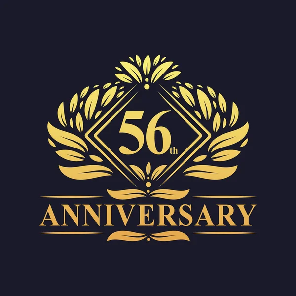 56周年記念ロゴ ラグジュアリーフラワーゴールデン56周年記念ロゴ — ストックベクタ