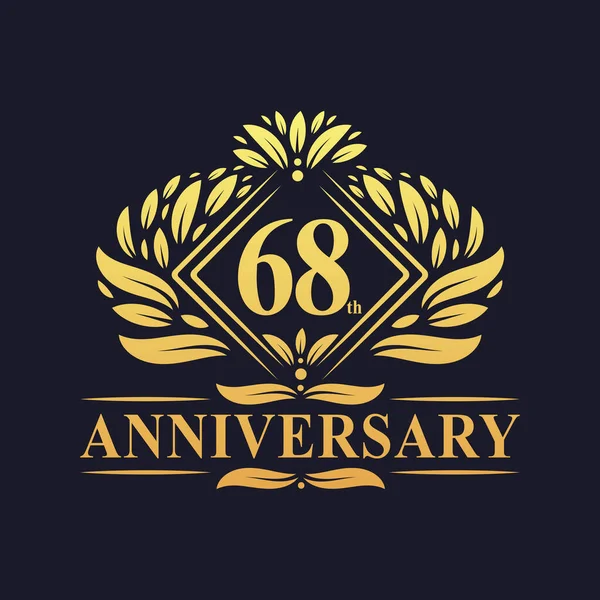 Logo Años Aniversario Logotipo Lujo Floral Dorado 68º Aniversario — Vector de stock