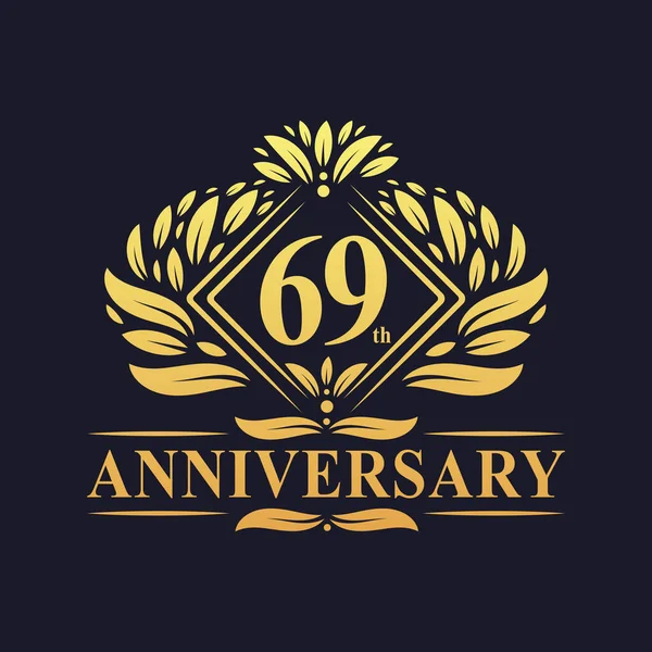 Anos Aniversário Logotipo Luxo Floral Dourado 69Th Aniversário Logotipo — Vetor de Stock