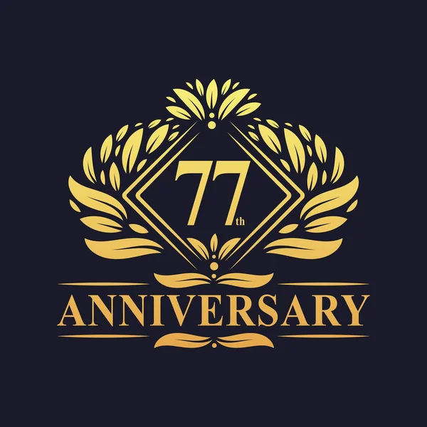 Anos Aniversário Logotipo Luxo Floral Dourado 77Th Aniversário Logotipo — Vetor de Stock